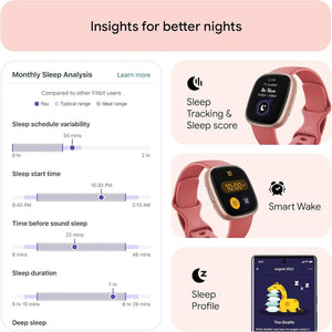 Fitbit Versa 4 Fitness Smartwatch with Daily Readiness, GPS, 24/7 Heart Rate, 40+ Exercise Modes, Sleep Tracking and more, Pink Sand/Copper Rose, One Size S & L Bands Included - Reconditioned Fitbit
