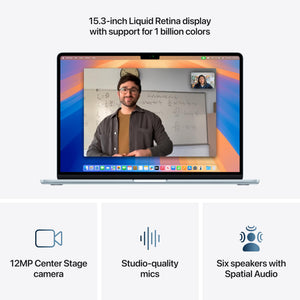 Apple 2025 MacBook Air 15-inch Laptop with M4 chip: Built for Apple Intelligence, 15.3-inch Liquid Retina Display, 16GB Unified Memory, 512GB SSD Storage, 12MP Center Stage Camera, Touch ID; Sky Blue Apple