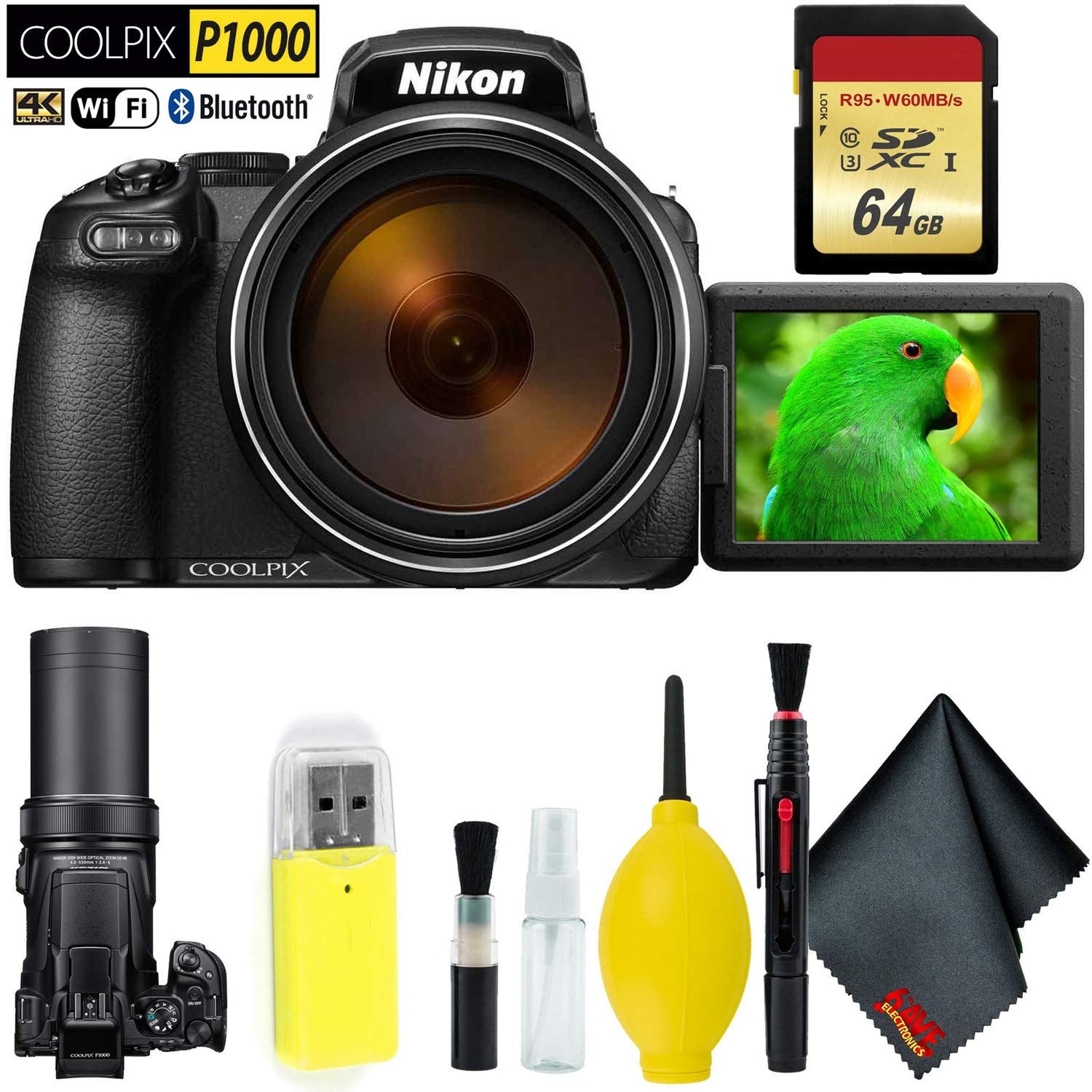 Nikon COOLPIX P1000 Digital Camera + 64GB Memory Card Base Bundle International Model