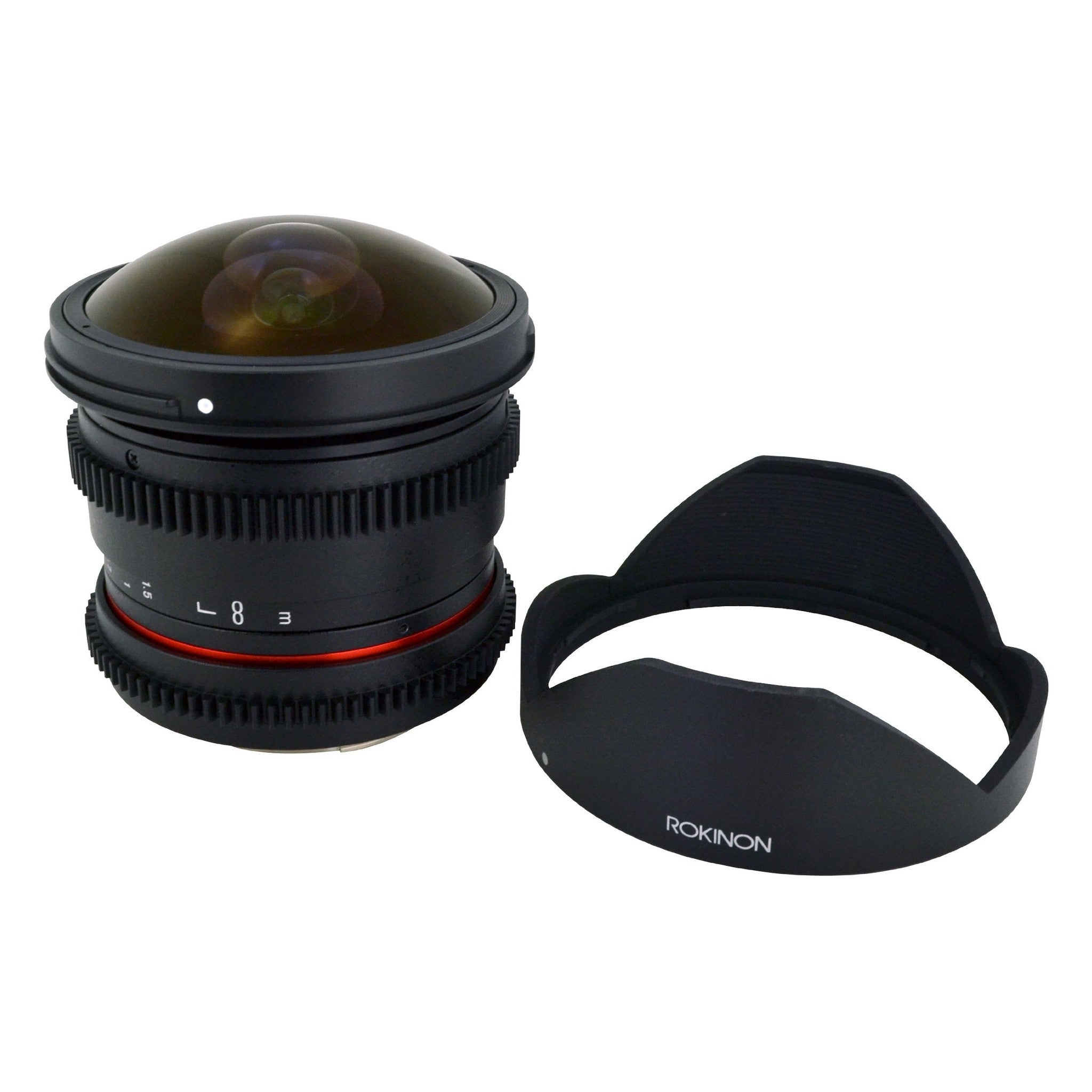 Rokinon RKHD8MV-N HD 8mm t/3.8 Fisheye Lens for Nikon with De-clicked Aperture and Removable HoodWide-Angle Lens