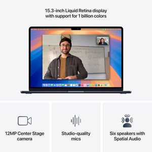 Apple 2025 MacBook Air 15-inch Laptop with M4 chip: Built for Apple Intelligence, 15.3-inch Liquid Retina Display, 16GB Unified Memory, 512GB SSD Storage, 12MP Center Stage Camera, Touch ID; Midnight Apple