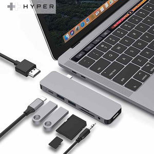 HyperDrive USB-C Hub Adapter, Sanho Solo 7-in-1 Type C Dongle for MacBook Pro, PC w USB-C Port: USBC 40Mbps 100W Power Delivery, USBC 5Gbps Data, 4K HDMI, microSD/SD Card Reader, 2xUSB 3.0, Audio Jack - Used Hyper