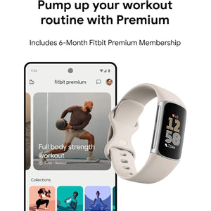 Fitbit Charge 6 Fitness Tracker with Heart Rate, GPS, Premium Membership, Health Tools, - Porcelain/Silver S & L Bands Included - Reconditioned Fitbit