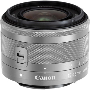Canon EOS M50 Mirrorless Digital Camera White with 15-45mm Lens + Flash + UV FLD CPL Filter Kit + Wide Angle & Telepho