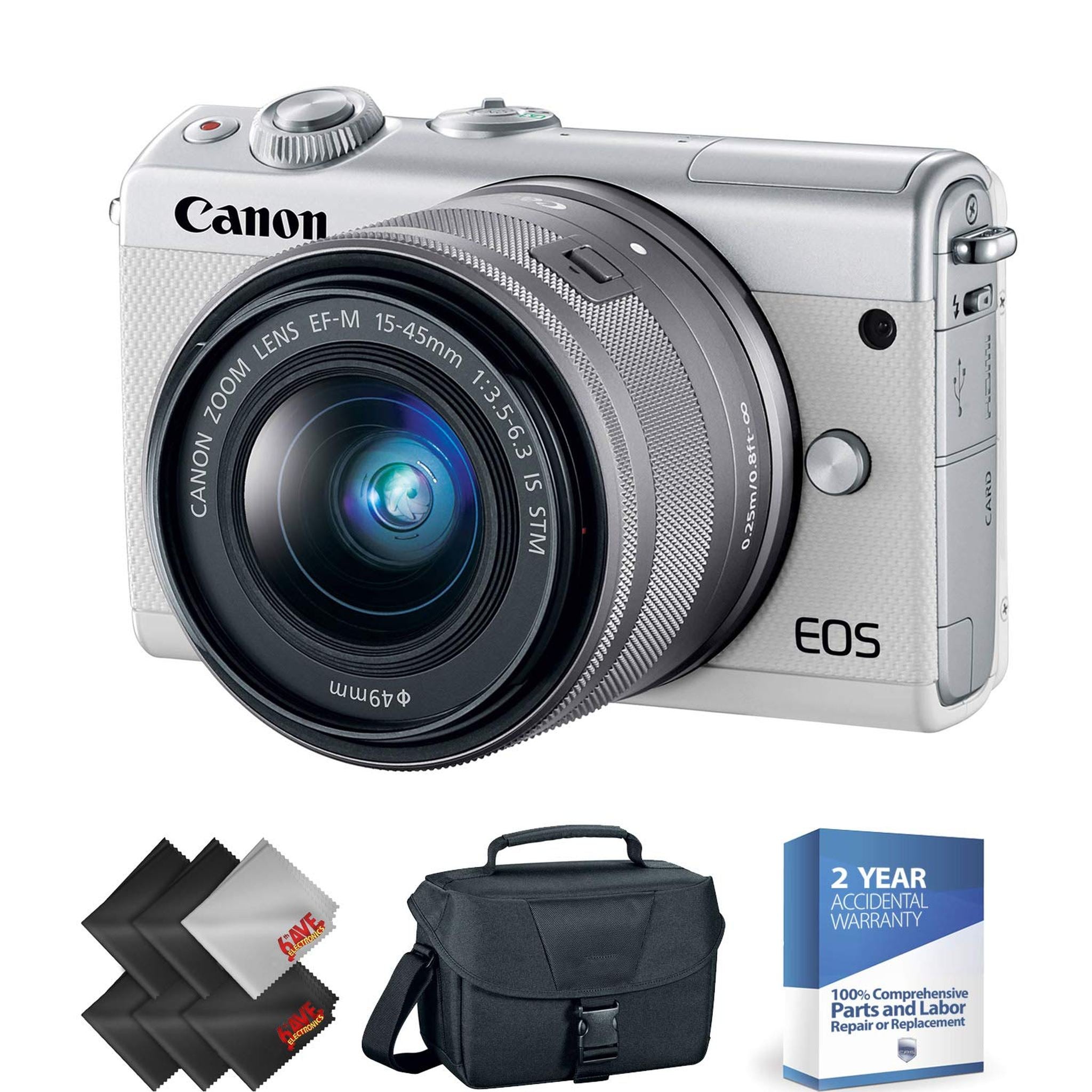 Canon EOS M100 Mirrorless Digital Camera with 15-45mm Lens White + 2 Year Accidental Warranty