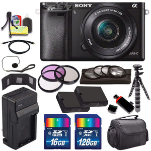 Sony Alpha a6000 Mirrorless Digital Camera with 16-50mm Lens Black + Battery + Charger + 144GB Bundle 7 - International