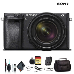 Sony Alpha a6300 Mirrorless Camera with 18-135mm Lens Black ILCE-6300M/B With Soft Bag, 64GB Memory Card, Card Reader , Plus Essential Accessories Sony