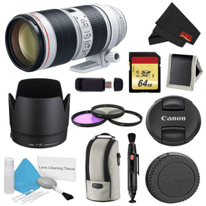 Canon EF 70-200mm f/2.8L is III USM Lens Bundle w/ 64GB Memory Card + Accessories, and 3 Piece Filter Kit International