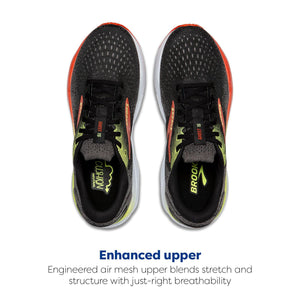 Brooks Men’s Ghost 16 Neutral Running Shoe - Black/Mandarin Red/Green - 11.5 Wide