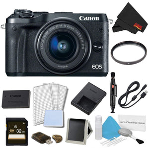 Canon EOS M6 Mirrorless Digital Camera with 15-45mm Lens Black Advanced Bundle - International Model Canon
