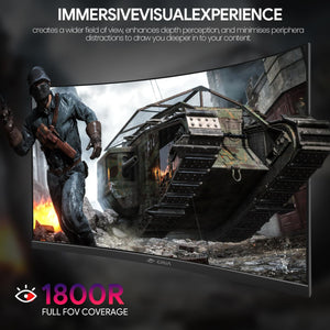CRUA 27" Curved Gaming Monitor, FHD 1920x1080P, 144Hz/180Hz Computer Monitor, 1800R VA Screen, 120% sRGB, AMD FreeSync, HDMI & DP, Wall Mount Install- Black CRUA
