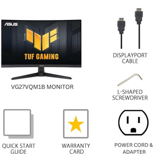 ASUS TUF Gaming 27” 1080P Curved Monitor VG27VQM1B - Full HD, 1500R, 280Hz, 1ms, Extreme Low Motion Blur, FreeSync Premium, Shadow Boost, Eye Care, 90% DCI-P3, DisplayWidget Center, 3 yr Warranty ASUS