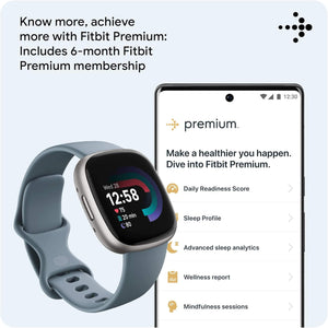 Fitbit Versa 4 Fitness Smartwatch with Daily Readiness, GPS, 24/7 Heart Rate, 40+ Exercise Modes, Sleep Tracking and more, Waterfall Blue/Platinum, One Size S & L Bands Included Fitbit