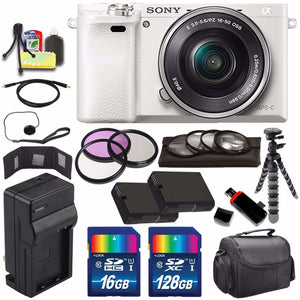 Sony Alpha a6000 Mirrorless Digital Camera with 16-50mm Lens White + Battery + Charger + 144GB Bundle 7 - Internationa