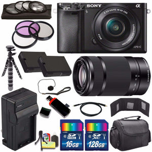 Sony Alpha a6000 Mirrorless Digital Camera with 16-50mm Lens Black + Sony E 55-210mm f/4.5-6.3 OSS E-Mount Lens 144GB Bundle