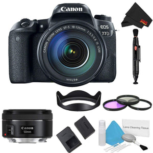 Canon EOS 77D DSLR Camera with 18-135mm Lens Bundle w/ 3 Piece Filter Kit + Bonus 50mm Lens International Model - Used Canon
