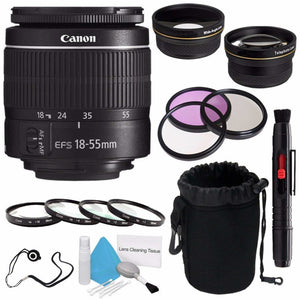 Canon EF-S 18-55mm f/3.5-5.6 III Lens International Model + 58mm Wide Angle Lenses + 58mm Macro Close Up Kit + 58mm 3 - Used Canon