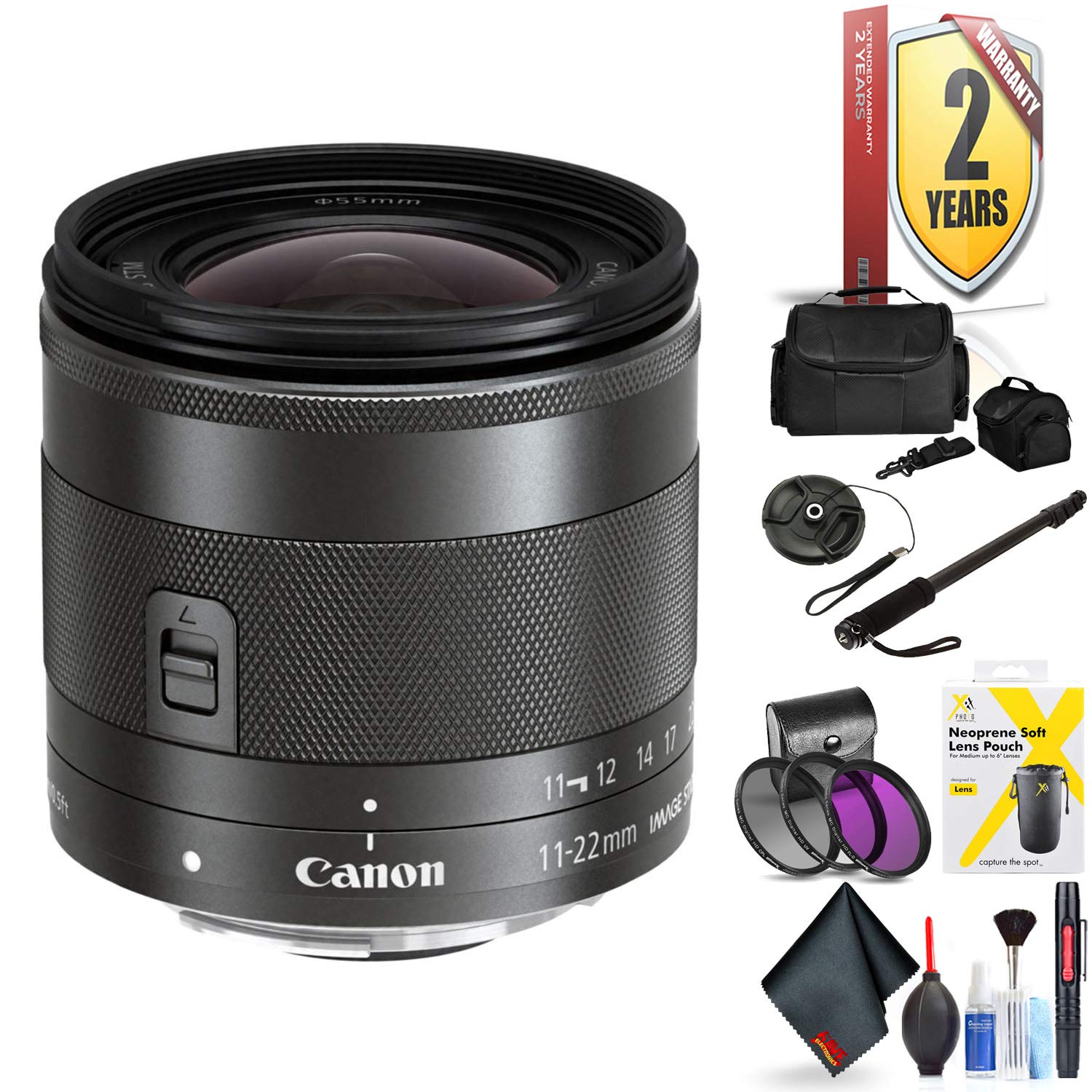 Canon EF-M 11-22mm F/4-5.6 is STM Lens for Canon Eos M, M2, M3, M5, M6, M1 M5 M10 Accessories International Model + 2 Y