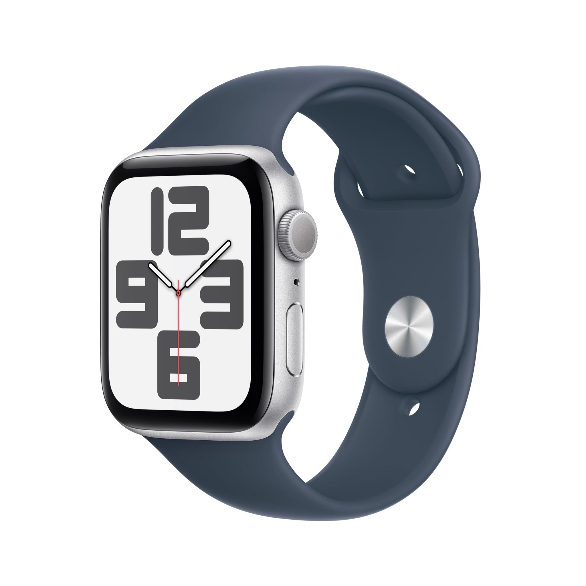 Apple Watch SE 2nd Gen GPS 44mm Smartwatch with Silver Aluminum Case with Storm Blue Sport Band M/L. Fitness & Sleep Tracker, Crash Detection, Heart Rate Monitor