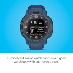 Garmin Instinct Crossover Solar, Rugged Hybrid Smartwatch with Solar, Analog Hands and Digital Display, Tidal Blue Garmin