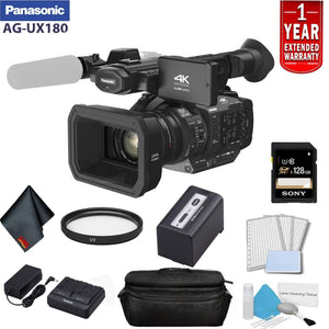 Panasonic AG-UX180 4K Premium Professional Camcorder Bundle with 1 Year Extended Warranty, Sony 128GB SDXC Memory Card,