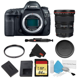 Canon EOS 5D Mark IV DSLR Camera Body Only Basic Filter + Memory Kit w/ 17-40mm 4.0 USM L Lens - International Model Canon