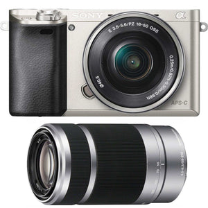 Sony Alpha a6000 24.3MP Digital Camera with 16-50mm Power Zoom and 55-210mm Lenses Silver Sony