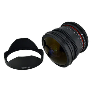 Rokinon RKHD8MV-N HD 8mm t/3.8 Fisheye Lens for Nikon with De-clicked Aperture and Removable HoodWide-Angle Lens