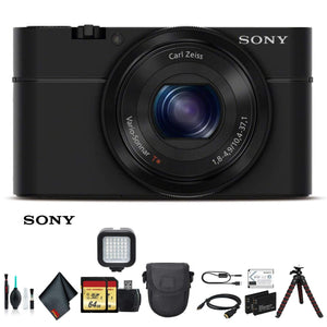 Sony Cyber-shot DSC-RX100 Camera DSCRX100/B With Soft Bag, Tripod, 2x Extra Batteries, LED Light, 2x 64GB Memory Card, Card Reader , Plus Essential Accessories