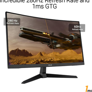 ASUS TUF Gaming 27” 1080P Curved Monitor VG27VQM1B - Full HD, 1500R, 280Hz, 1ms, Extreme Low Motion Blur, FreeSync Premium, Shadow Boost, Eye Care, 90% DCI-P3, DisplayWidget Center, 3 yr Warranty ASUS