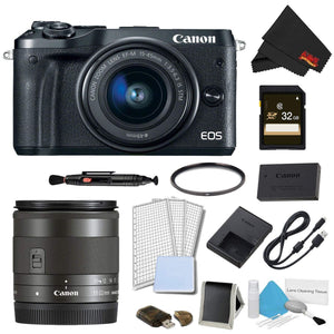 Canon EOS M6 Mirrorless Digital Camera with 15-45mm Lens Black Advanced Bundle w/Bonus EF-M 11-22MM Lens - Internation Canon