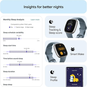 Fitbit Versa 4 Fitness Smartwatch with Daily Readiness, GPS, 24/7 Heart Rate, 40+ Exercise Modes, Sleep Tracking and more, Waterfall Blue/Platinum, One Size S & L Bands Included Fitbit