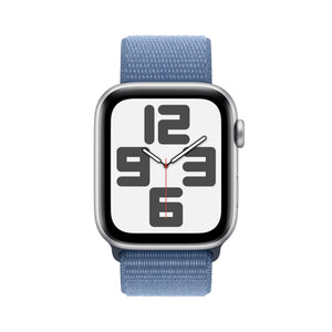 Apple Watch SE 2nd Gen GPS 44mm Smartwatch with Silver Aluminum Case with Winter Blue Sport Loop. Fitness & Sleep Tracker, Crash Detection, Heart Rate Monitor, Carbon Neutral - Reconditioned Apple