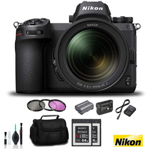 Nikon Z 6 Mirrorless FX-Format Digital Camera with 24-70mm Lens - Bundle 2X 64GB Memory Card + EN-EL15 Li-on Battery + E