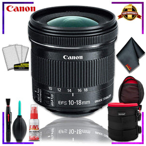 Canon EF-S 10-18mm f.4.5-5.6 is STM Lens International Model + 4.5 inch Vivitar Premium Lens Case + Cleaning Kit - Used Canon