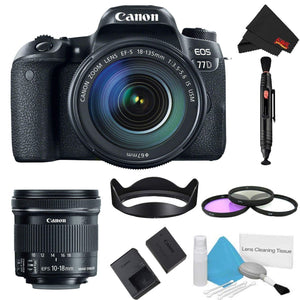 Canon EOS 77D DSLR Camera with 18-135mm Lens Bundle w/ 3 Piece Filter Kit + Bonus 10-18mm Lens International Model Canon
