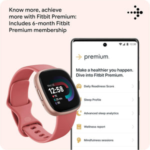 Fitbit Versa 4 Fitness Smartwatch with Daily Readiness, GPS, 24/7 Heart Rate, 40+ Exercise Modes, Sleep Tracking and more, Pink Sand/Copper Rose, One Size S & L Bands Included - Reconditioned Fitbit