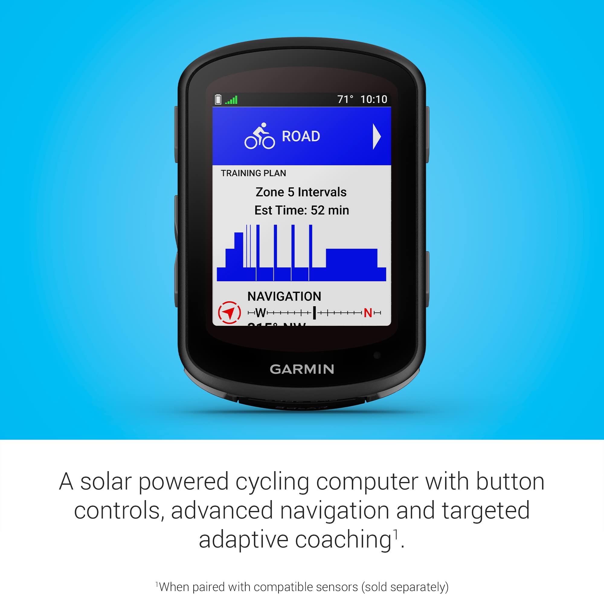 Garmin Edge 540 Solar, Solar-Charging GPS Cycling Computer with Button Controls, Targeted Adaptive Coaching, Advanced Navigation and More