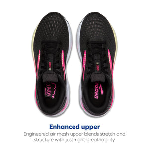 Brooks Women’s Ghost 16 Neutral Running Shoe - Black/Pink/Yellow - 10 Wide