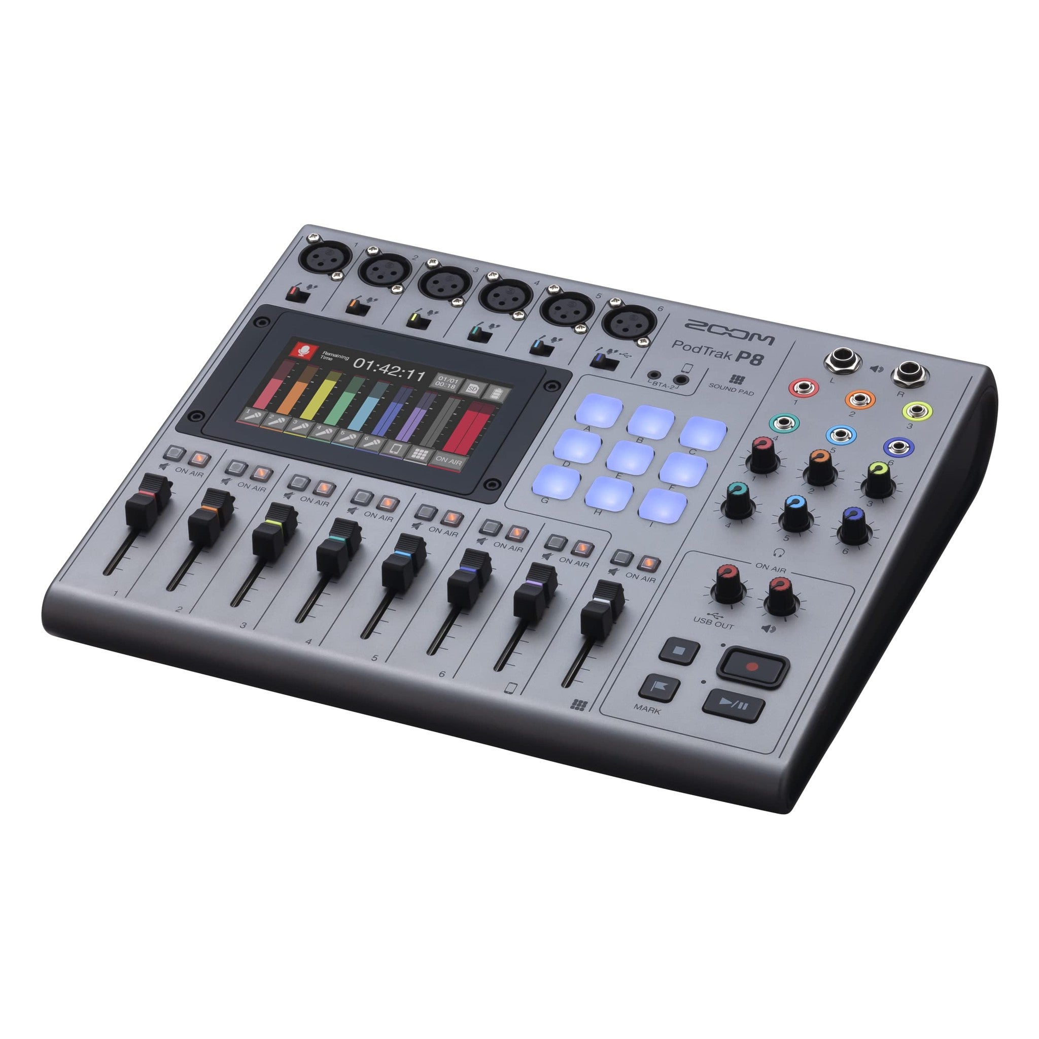 Zoom PodTrak P8 Podcast Recorder, 6 Microphone Inputs, 6 Headphone Outputs, Phone Input, Sound Pads, Onboard Editing, Record to SD card, USB Audio Interface, Battery Powered Zoom