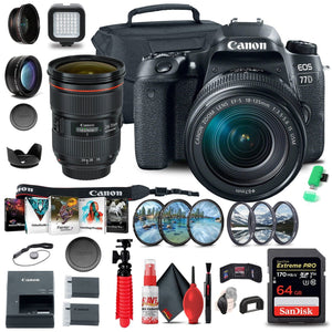 Canon EOS 77D DSLR Camera with 18-135mm USM Lens 1892C002 + EF 24-70mm + More Canon