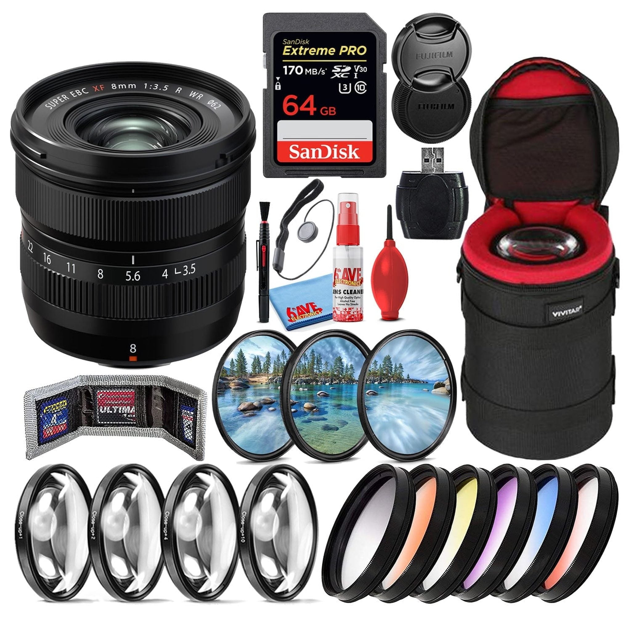 Fujifilm XF 8mm f/3.5 R WR Ultra-Wide Angle Lens + 64GB SD Card Bundle Fujifilm