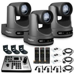 3 x PTZOptics Move 4K PTZ Camera with 20x Zoom Gray PT20X-4K-GY-G3 + PT-JOY-G4 Controller + 3 x Wall Mount PTZOptics