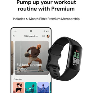 Fitbit Charge 6 Fitness Tracker Smartwatch, Obsidian/Black Bundle Fitbit