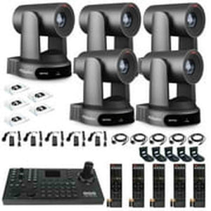 5 x PTZOptics Move 4K PTZ Camera with 30x Zoom Gray PT30X-4K-GY-G3 + SuperJoy PTZ Controller + 5 x Wall Mount PTZOptics