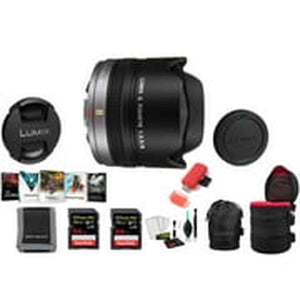 Panasonic Lumix G Fisheye 8mm f/3.5 Lens - Kit with 2x 64 Memory Cards and More PANASONIC