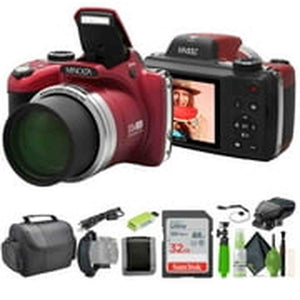 Minolta Pro Shot MN53Z 16 MP HD Digital Camera with 53x Zoom, 1080p HD Video Bundle Red Minolta