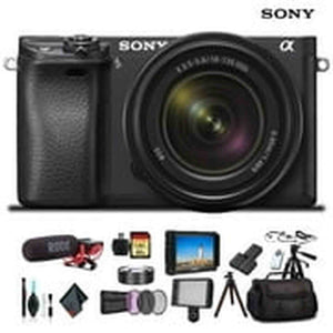 Sony Alpha a6300 Mirrorless Camera W/ 18-135mm Lens ILCE-6300M/B, Lens Filters, 2x Extra Batteries, Rode Mic, LED Light, External HD Monitor, 2x 64GB Memory Card, Plus Essential Accessories Sony
