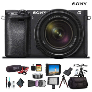 Sony Alpha a6300 Mirrorless Camera W/ 18-135mm Lens ILCE-6300M/B, Lens Filters, 2x Extra Batteries, Rode Mic, LED Light, External HD Monitor, 2x 64GB Memory Card, Plus Essential Accessories Sony