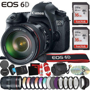 Canon EOS 6D DSLR Camera with Canon 24-105mm USM Lens - 32GB Memory - Advanced Creative Photography Filter Kit and Essen Canon